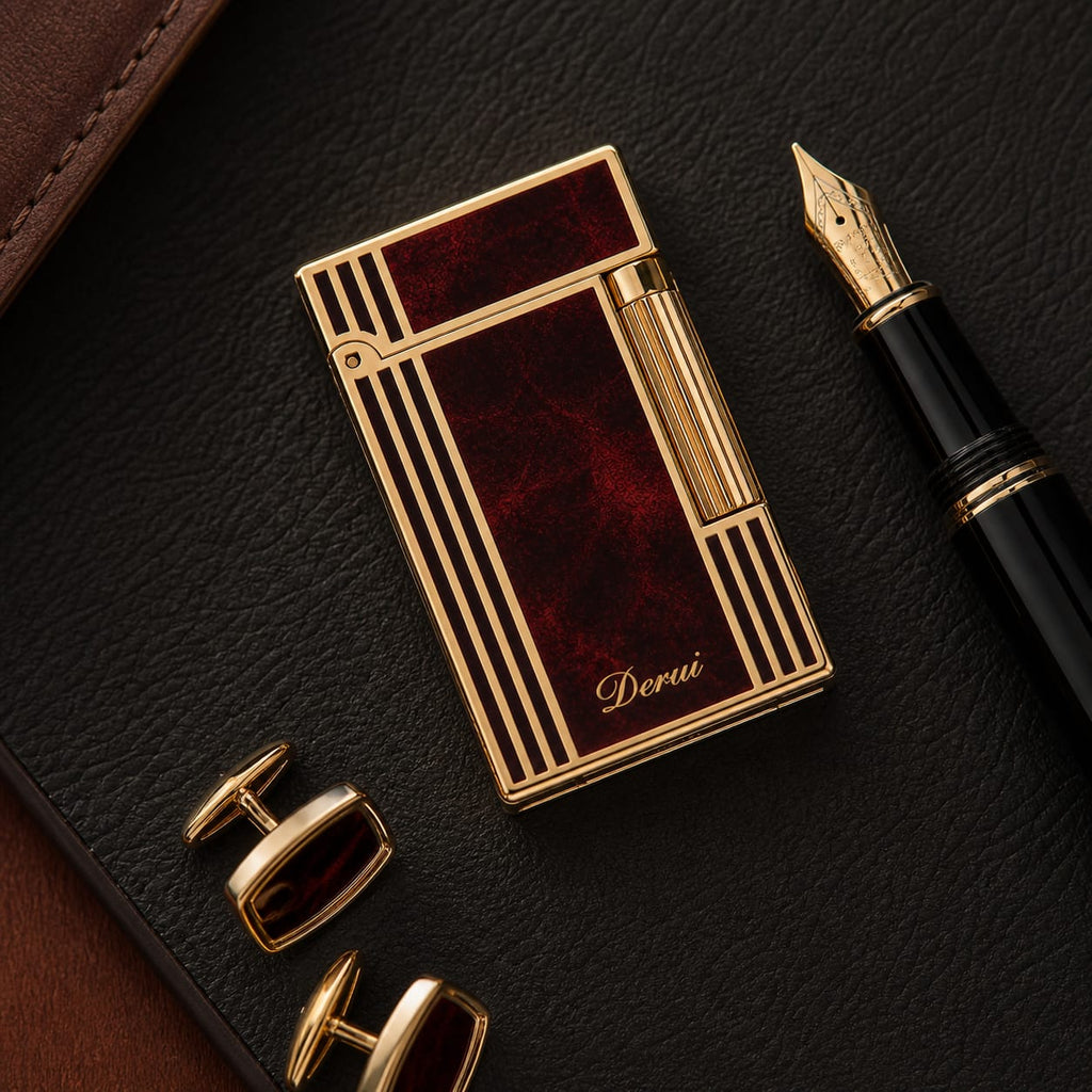 Accendino di Lusso Derui G-Series El Jefe – Oro e Lacca Bordeaux