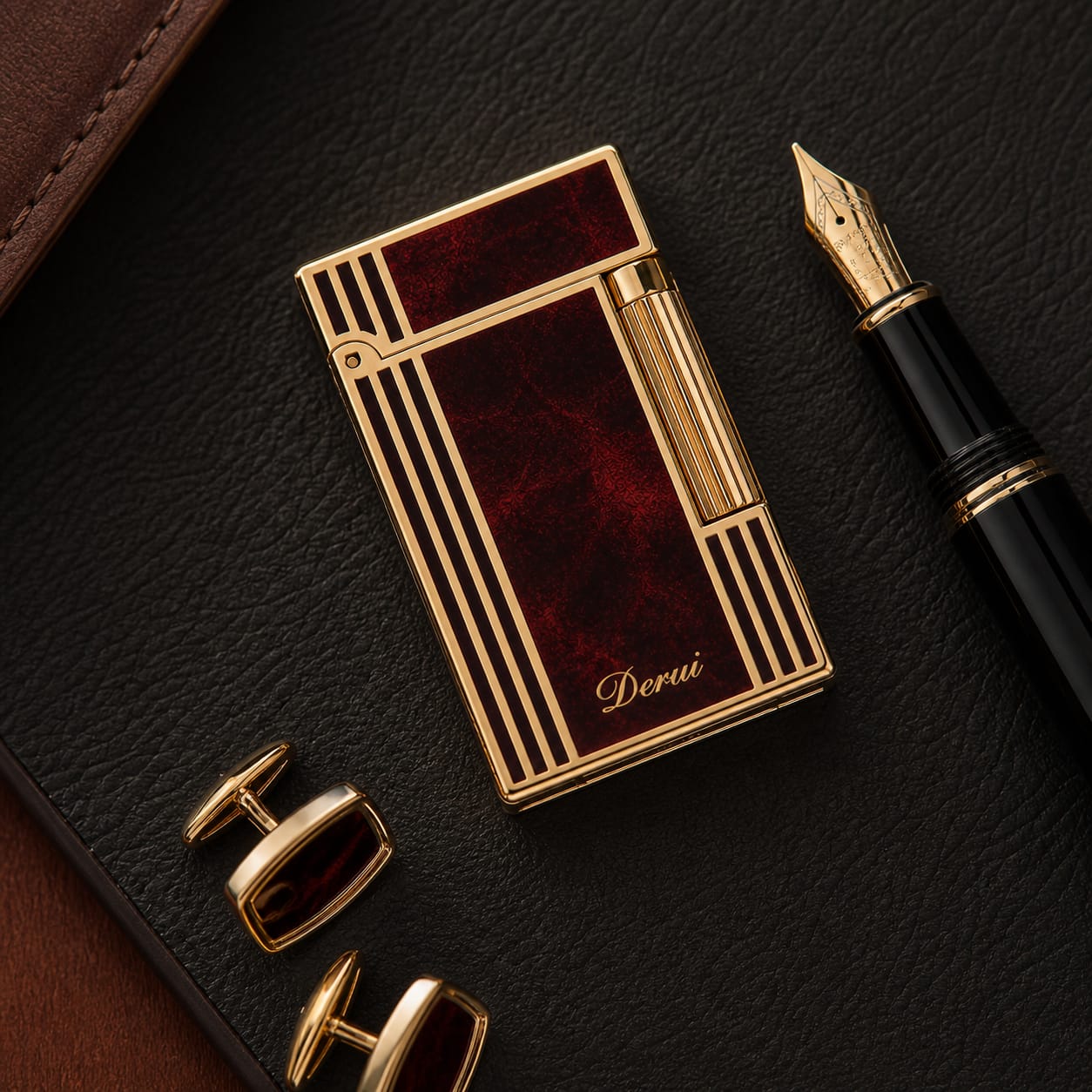 Accendino di Lusso Derui G-Series El Jefe – Oro e Lacca Bordeaux